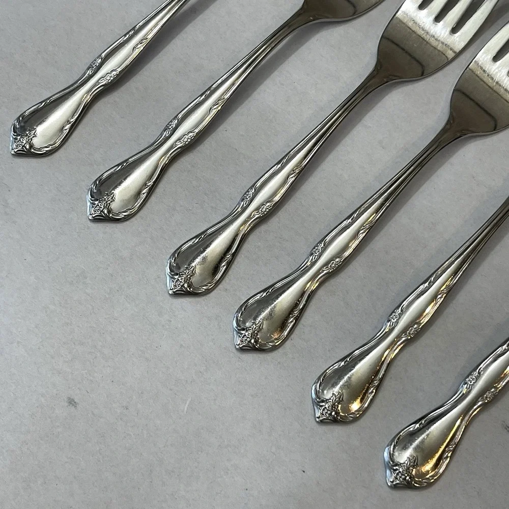 6 Insico International Silver Stainless Salad Forks Victorian Charm Embassador